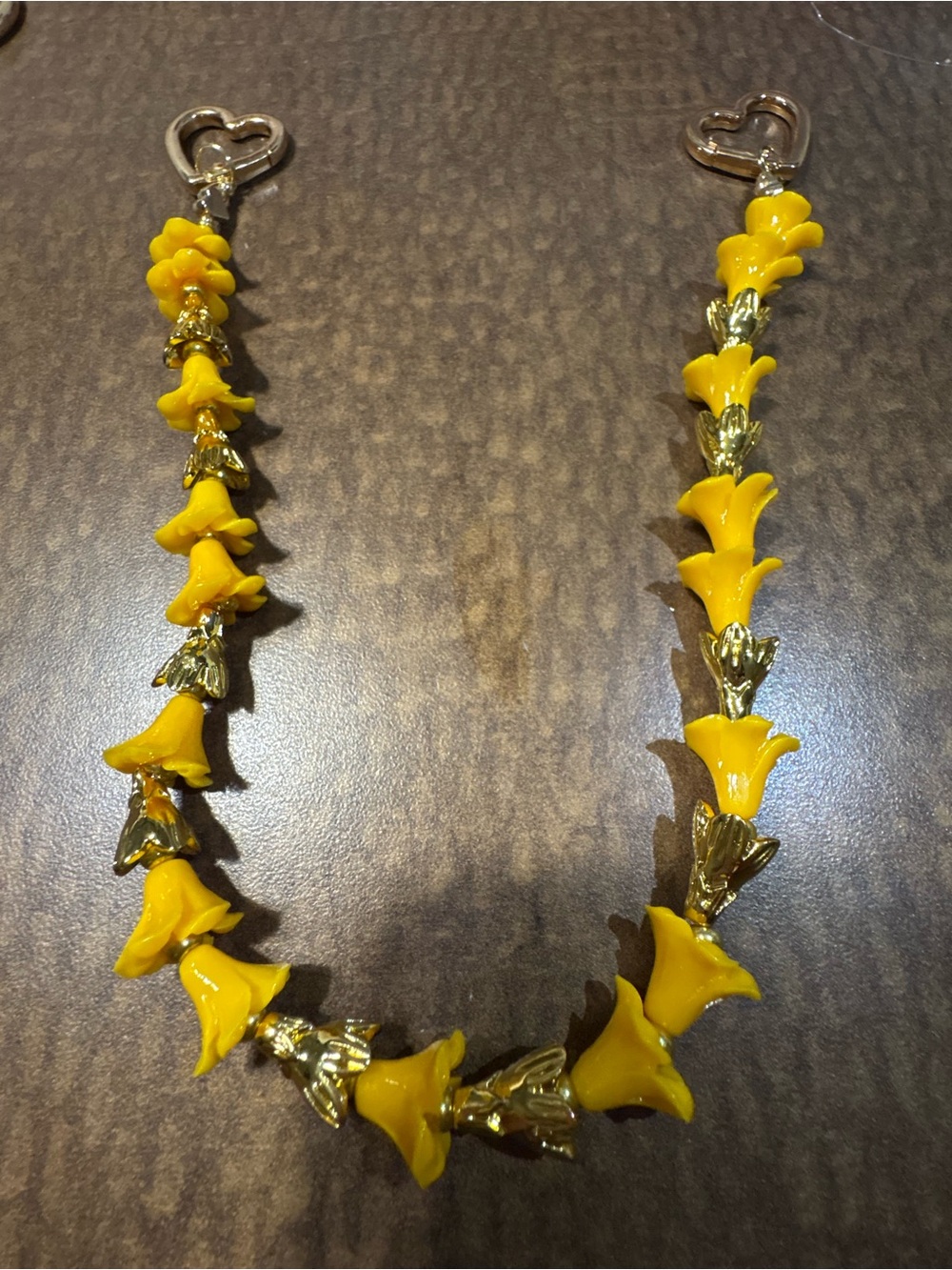 Yellow Floral Bell Necklace with Heart Clasp